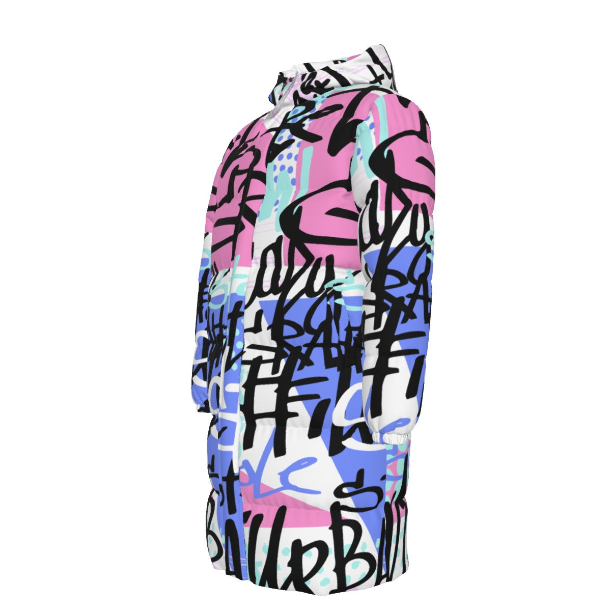 City Graffiti Print Unisex Long Down Coat