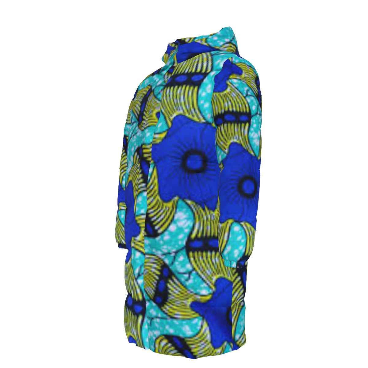 WildMystic1 Blue Flower African Print Long Down Coat Unisex