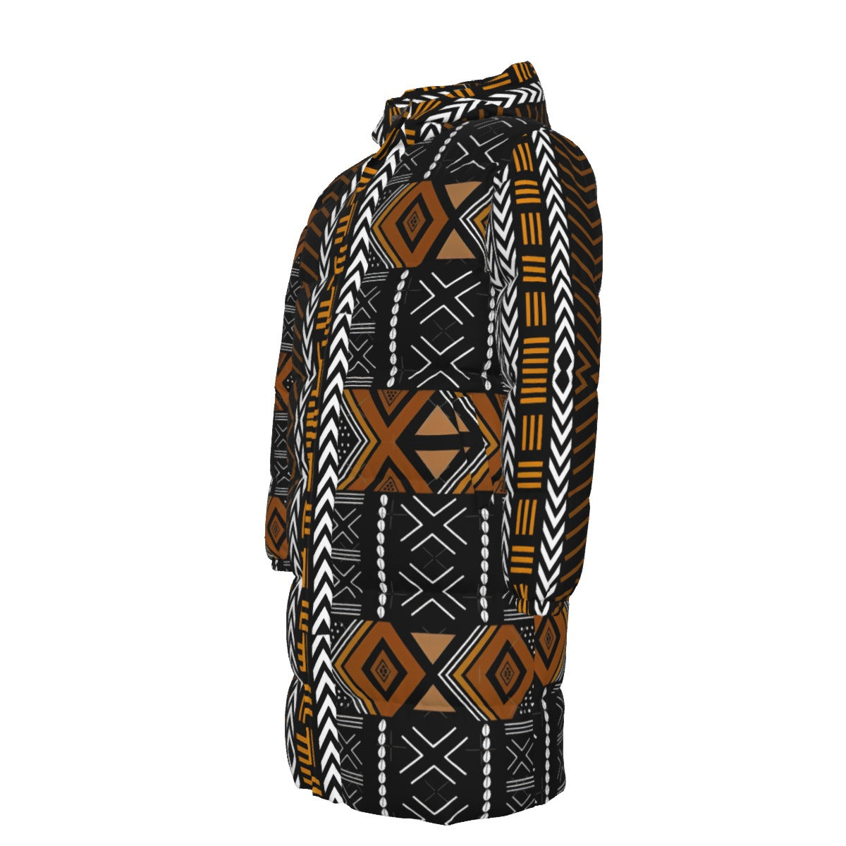 WildMystic1 African Mudcloth Print Long Down Unisex Coat