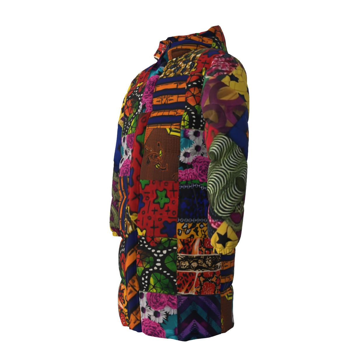 WildMystic1 African Patchwork Diamond Back Unisex Long Puffer Down Coat