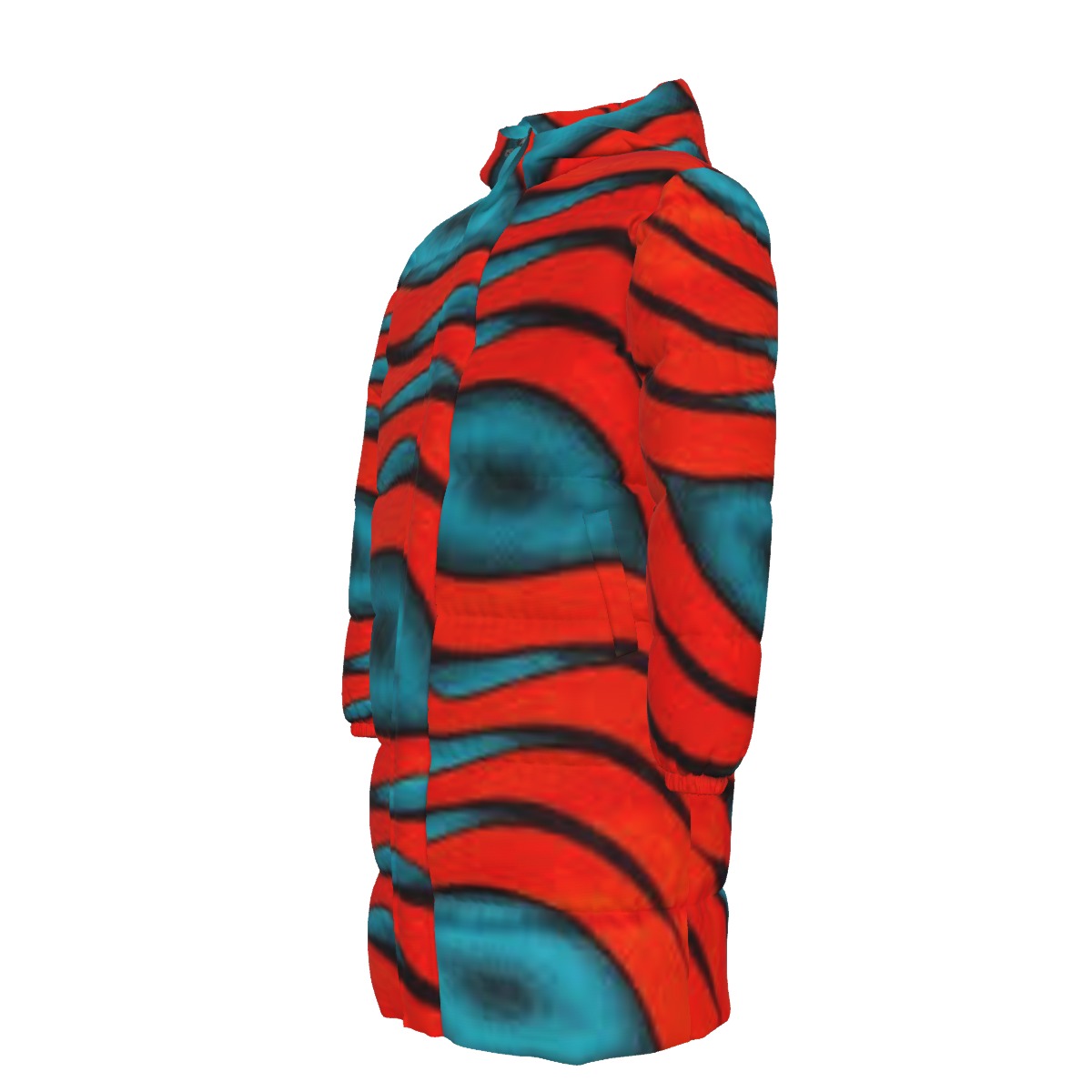 Red Blue African Print Unisex Long Down Coat