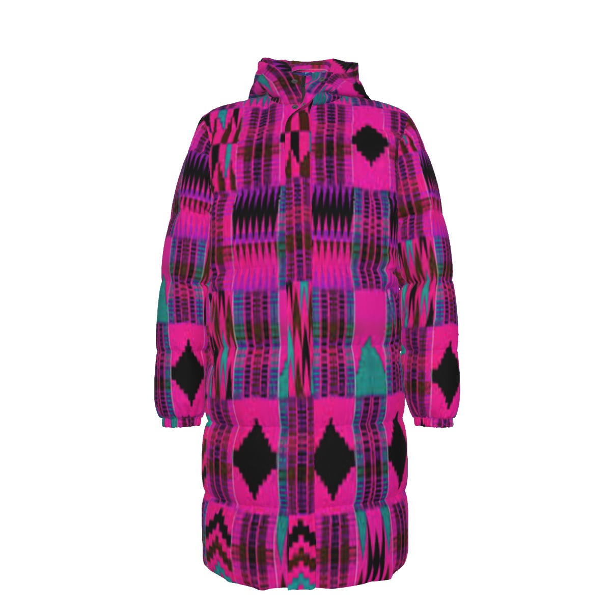 WildMystic1 Fushia Kente African Print Long Down Unisex Coat