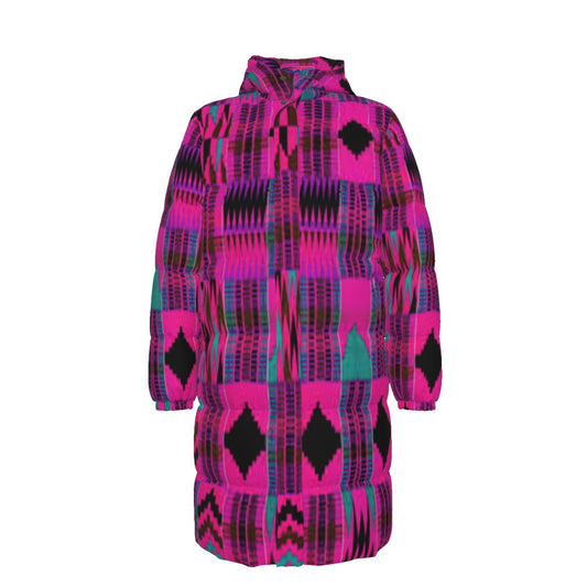 WildMystic1 Fushia Kente African Print Long Down Unisex Coat
