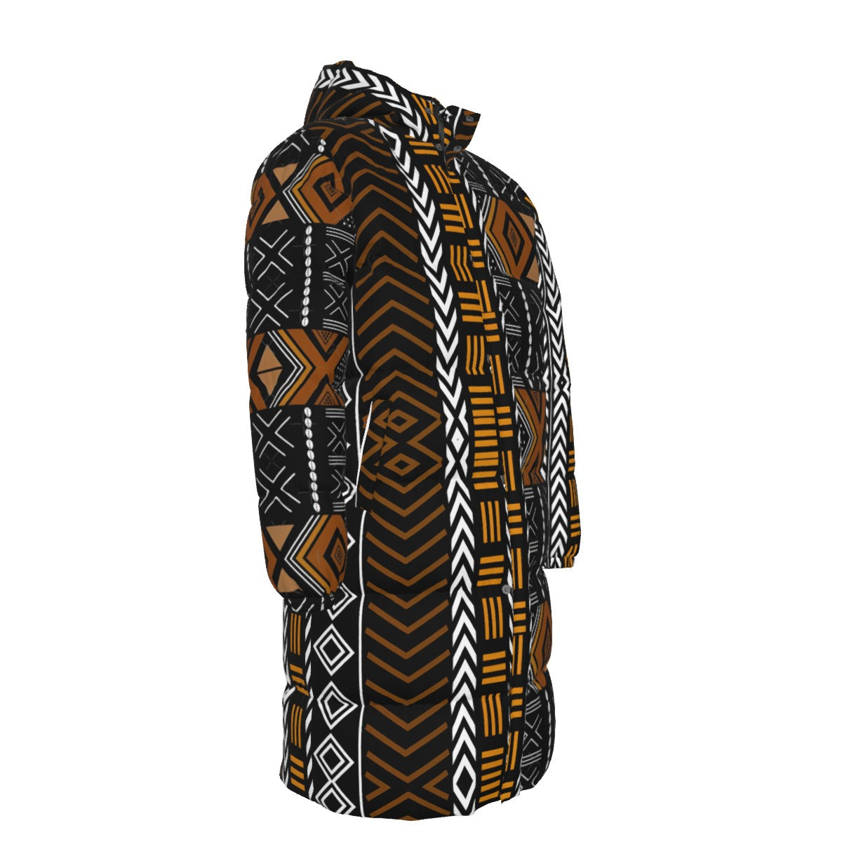 WildMystic1 African Mudcloth Print Long Down Unisex Coat