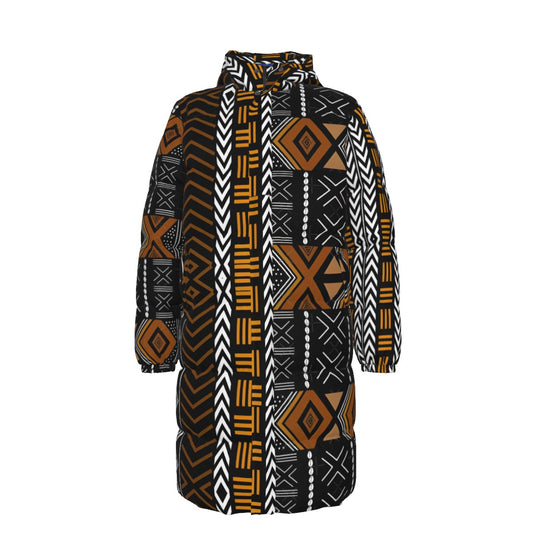 WildMystic1 African Mudcloth Print Long Down Unisex Coat