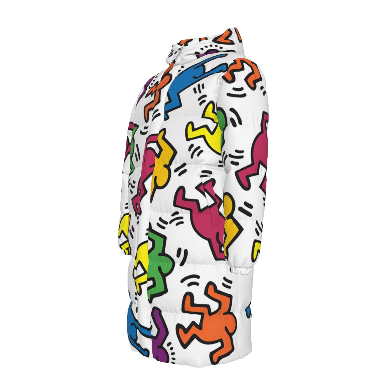 WildMystic1 Keith Haring Inspired Happy Dance Unisex Long Down Jacket