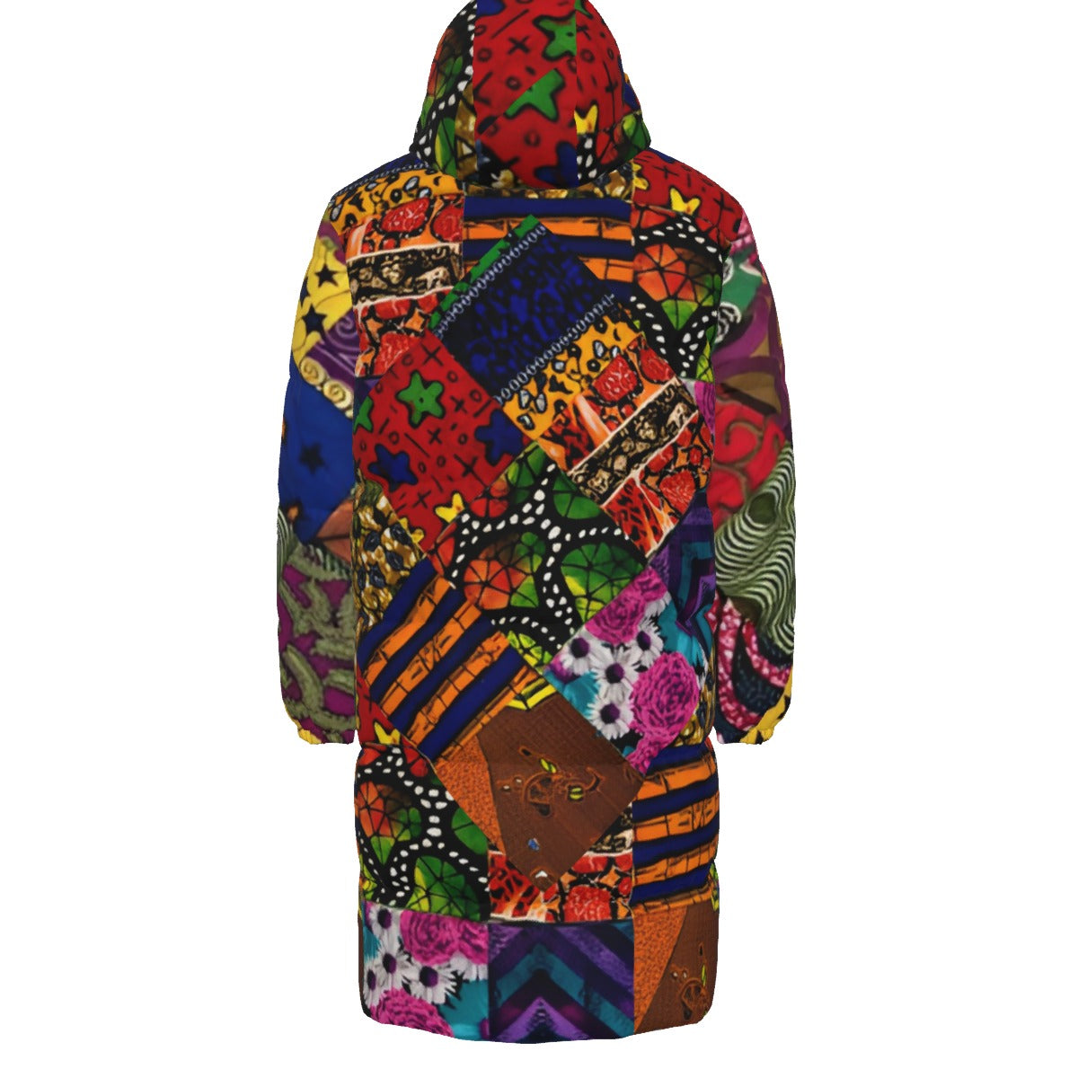 WildMystic1 African Patchwork Diamond Back Unisex Long Puffer Down Coat