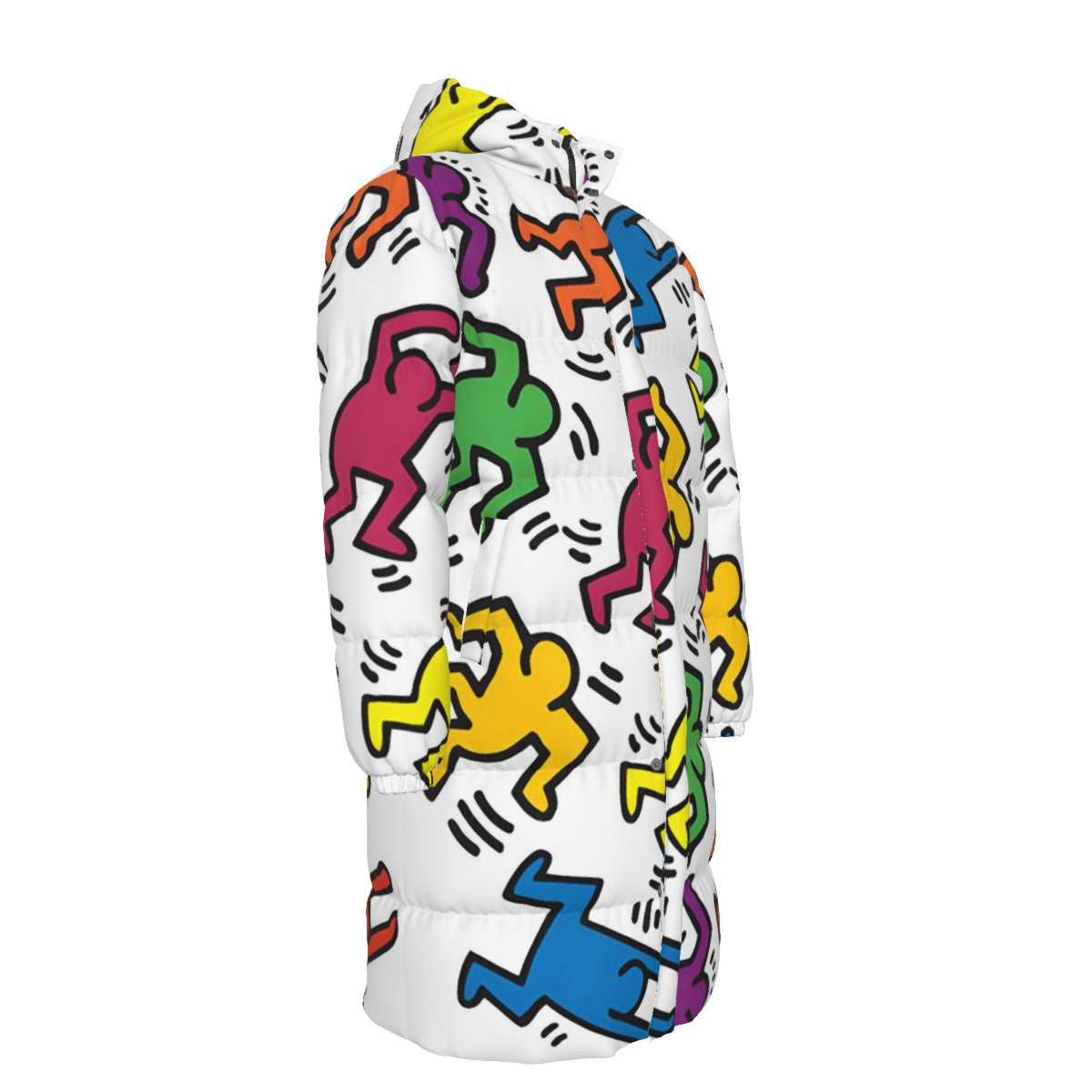 WildMystic1 Keith Haring Inspired Happy Dance Unisex Long Down Jacket