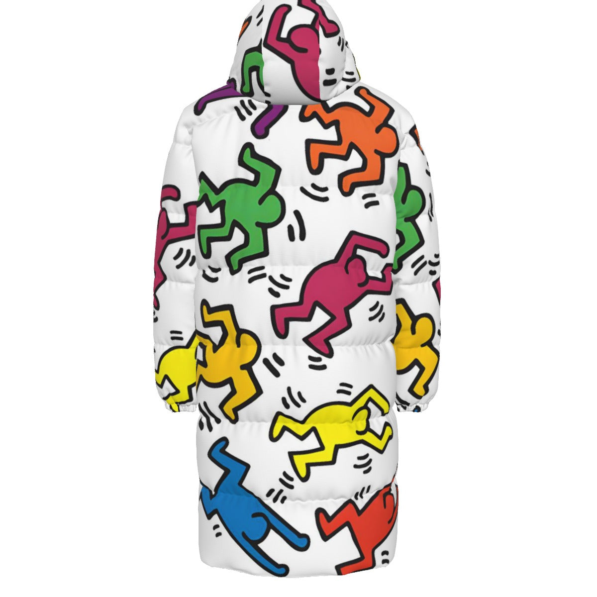 WildMystic1 Keith Haring Inspired Happy Dance Unisex Long Down Jacket