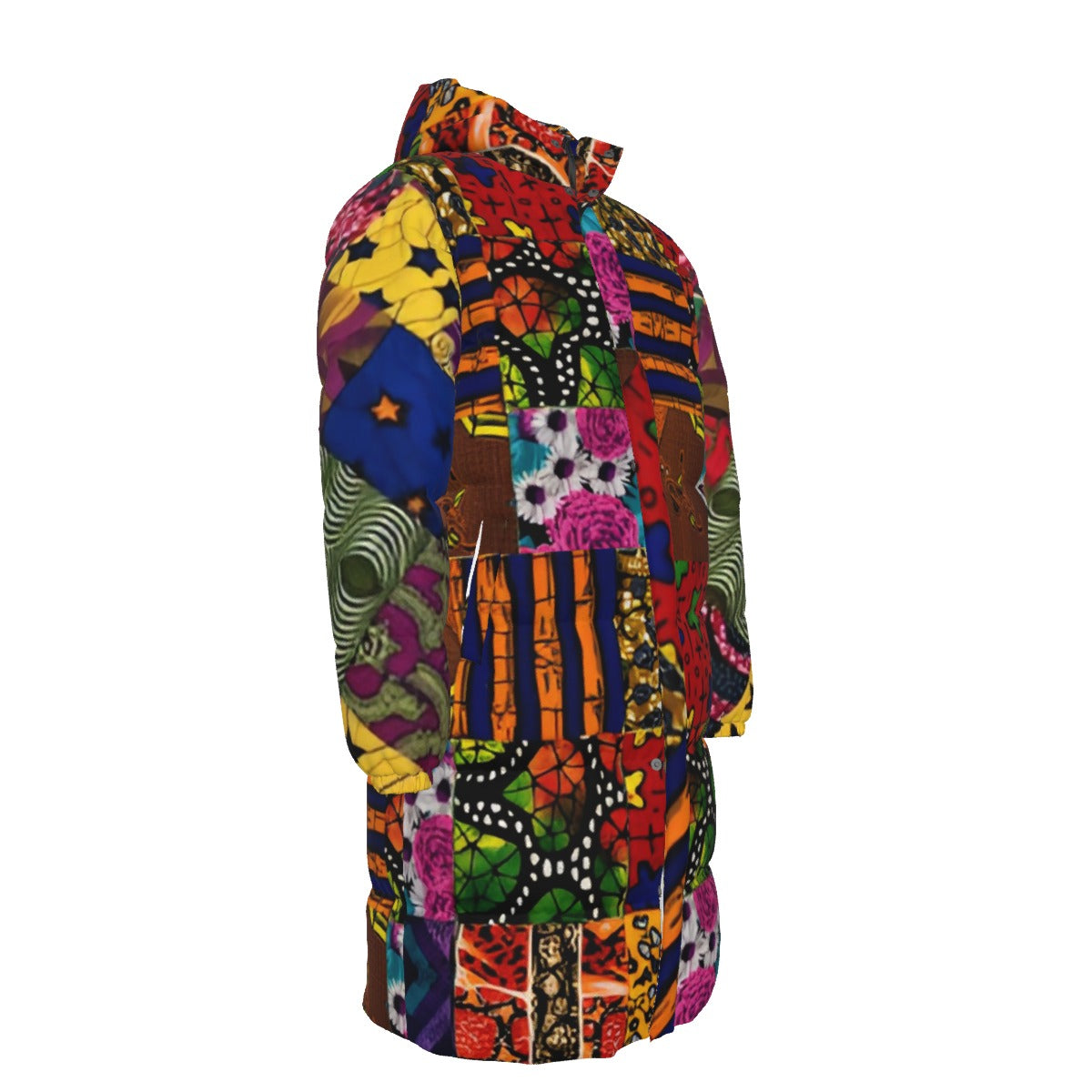 WildMystic1 African Patchwork Diamond Back Unisex Long Puffer Down Coat