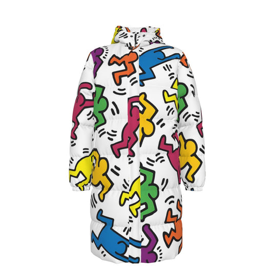 WildMystic1 Keith Haring Inspired Happy Dance Unisex Long Down Jacket