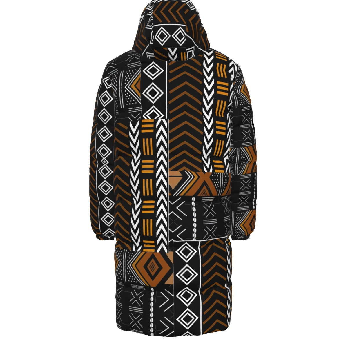 WildMystic1 African Mudcloth Print Long Down Unisex Coat