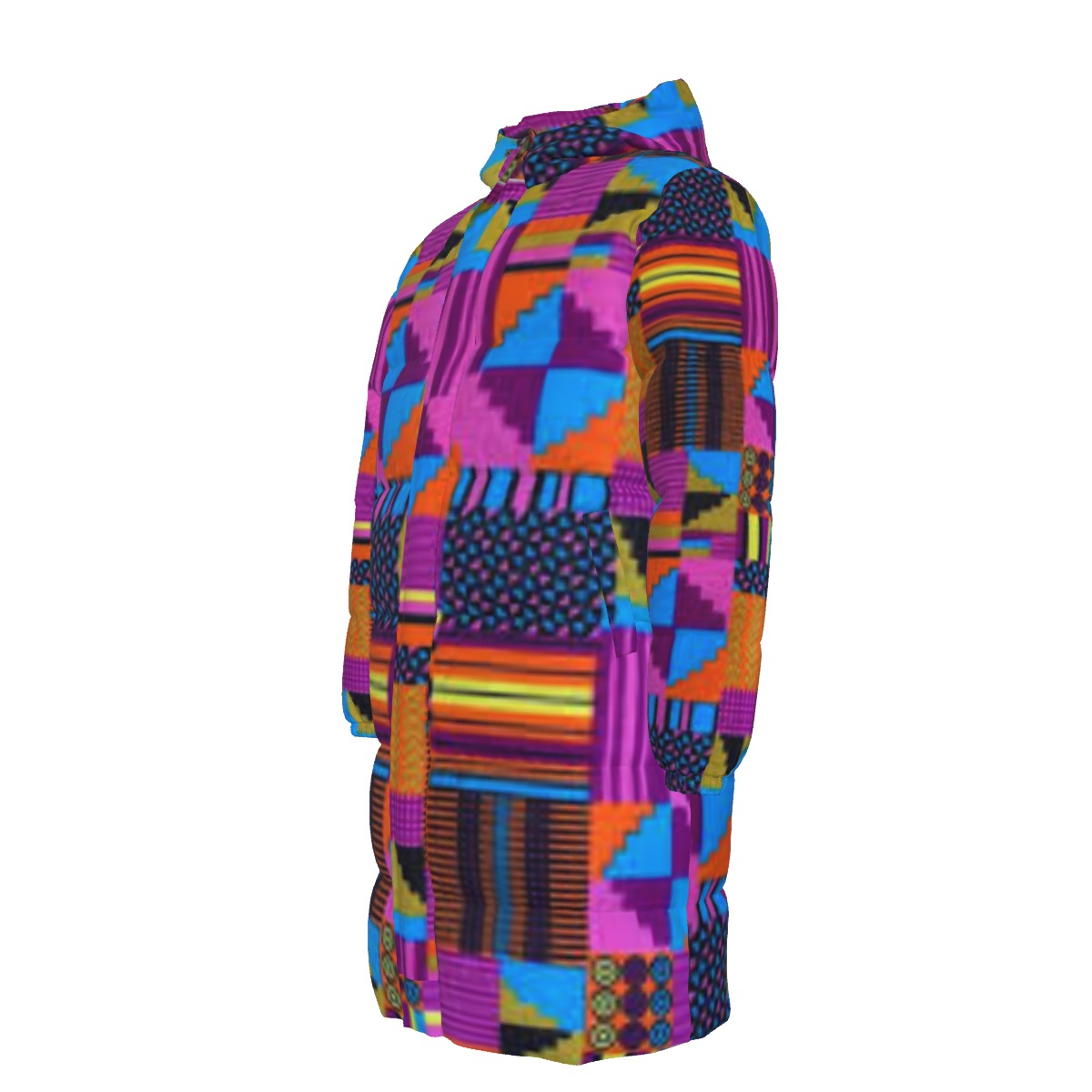 WildMystic1 Purple Kente Unisex Long Down Coat