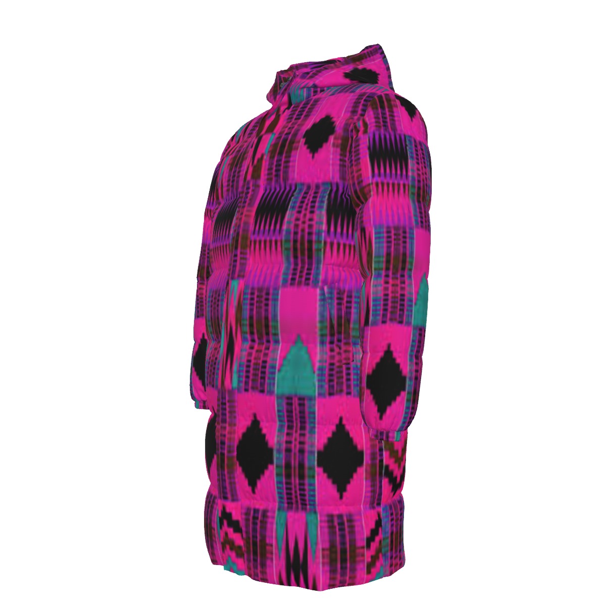 WildMystic1 Fushia Kente African Print Long Down Unisex Coat