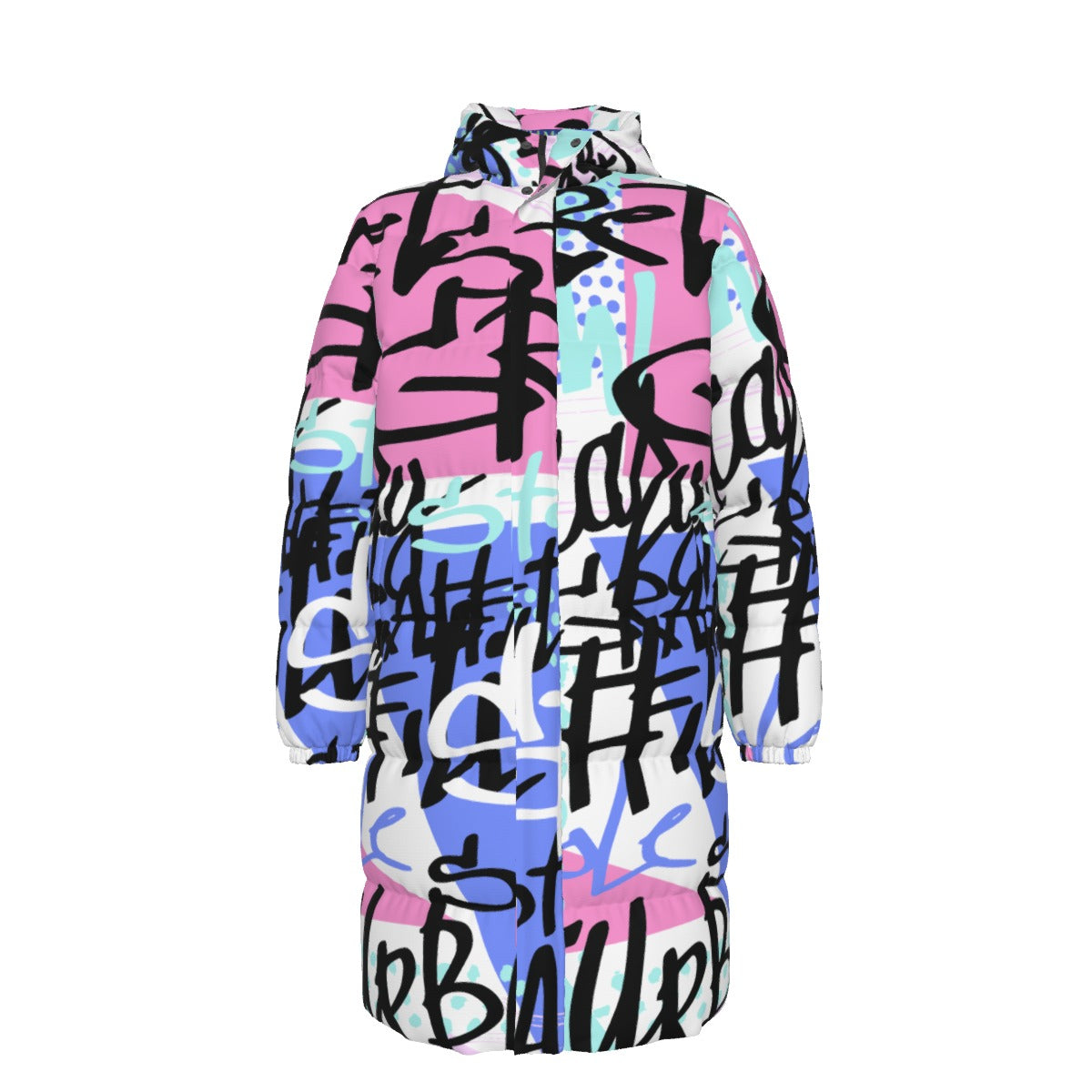 City Graffiti Print Unisex Long Down Coat