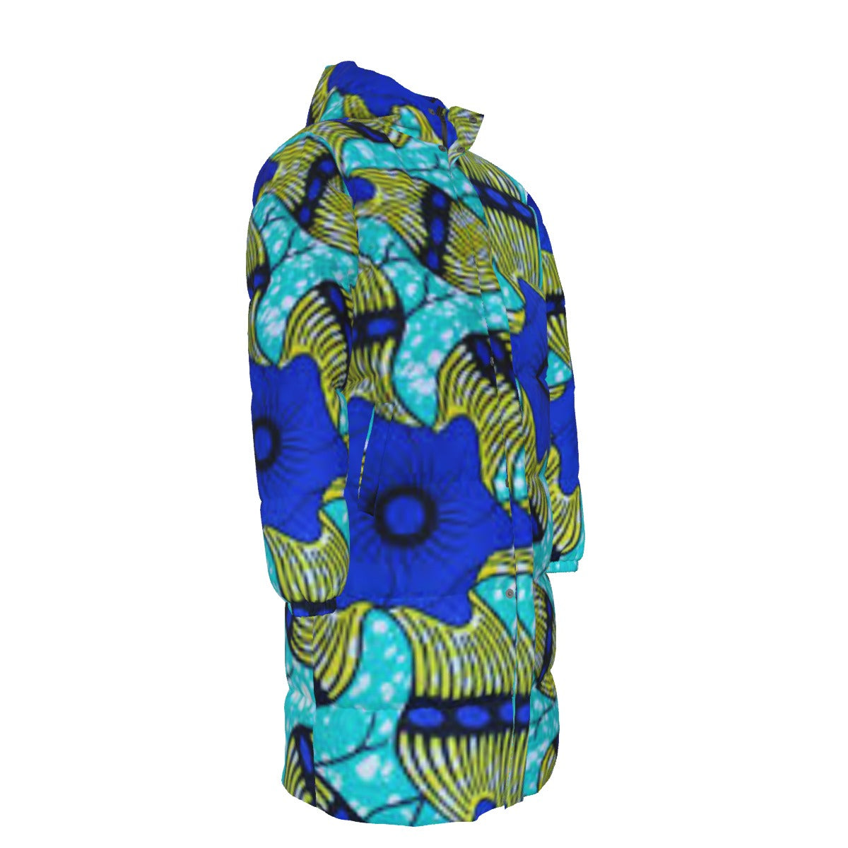 WildMystic1 Blue Flower African Print Long Down Coat Unisex