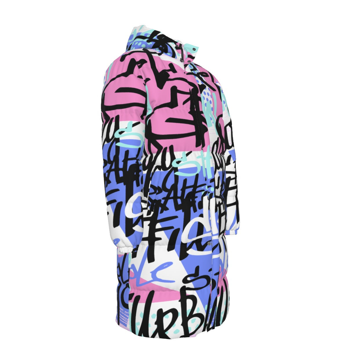 City Graffiti Print Unisex Long Down Coat