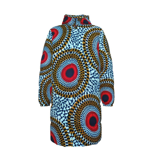 WildMystic African Print Blue Red Circular Long Down Unisex