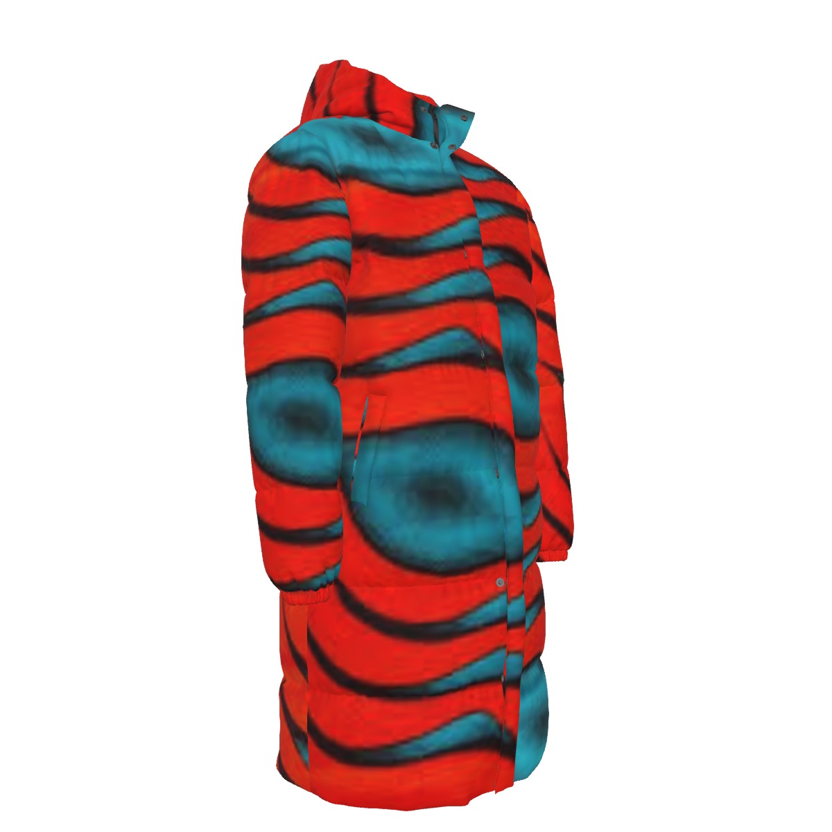Red Blue African Print Unisex Long Down Coat