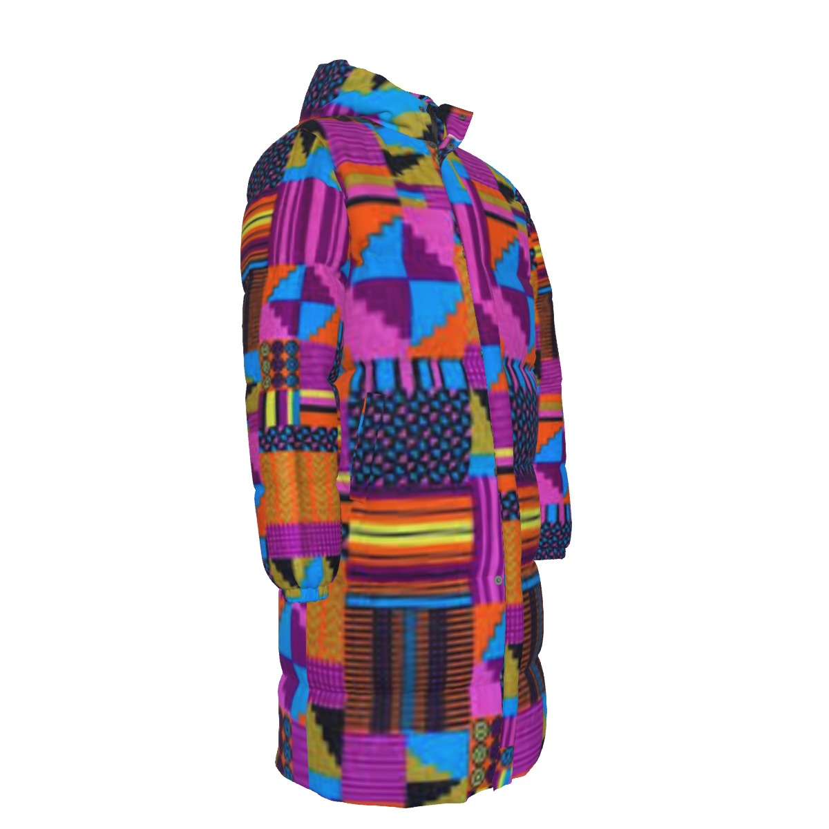 WildMystic1 Purple Kente Unisex Long Down Coat
