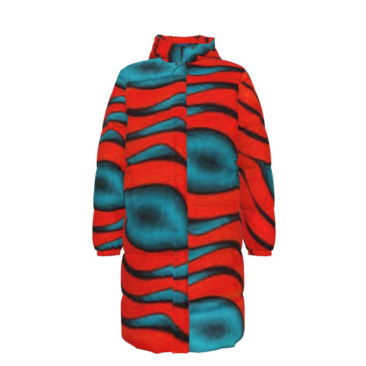 Red Blue African Print Unisex Long Down Coat