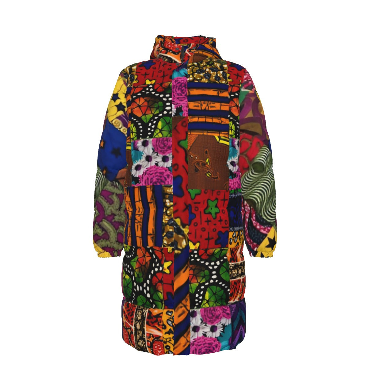 WildMystic1 African Patchwork Diamond Back Unisex Long Puffer Down Coat