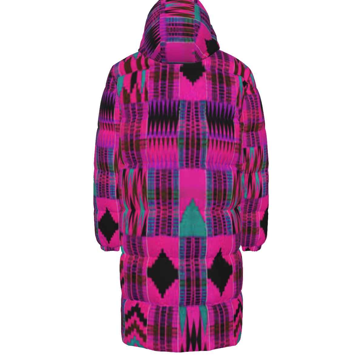 WildMystic1 Fushia Kente African Print Long Down Unisex Coat