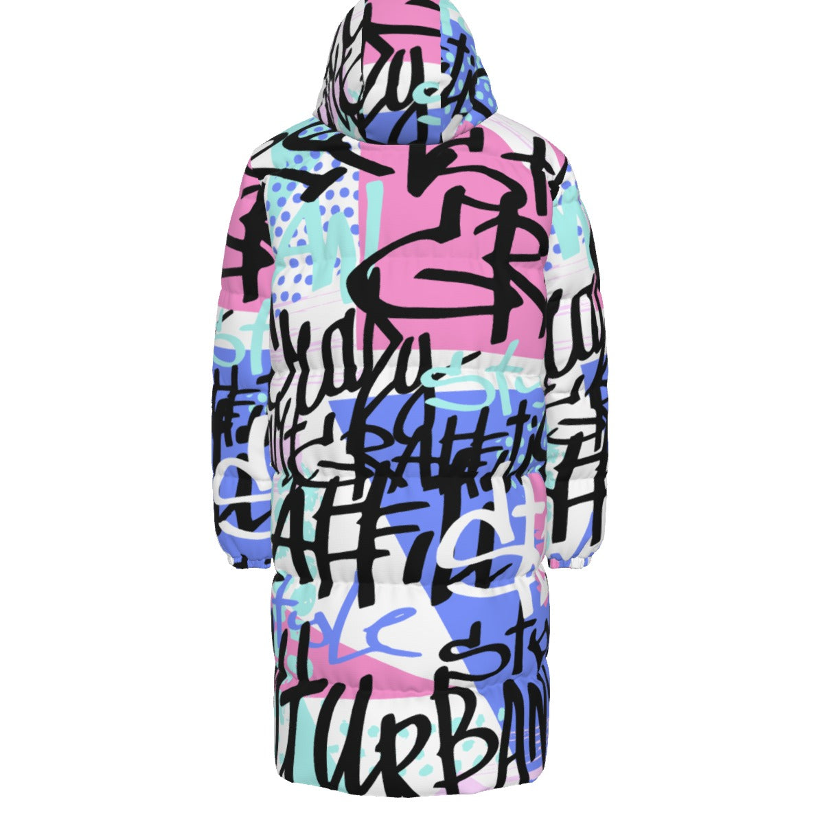City Graffiti Print Unisex Long Down Coat